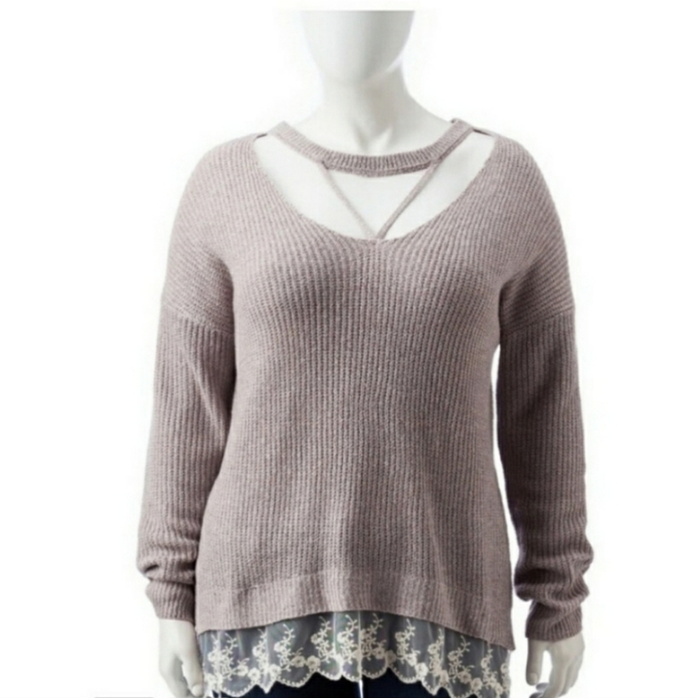 Women's plus size cut out sweater with lace hem plus size 1X NWT Moral Fiber